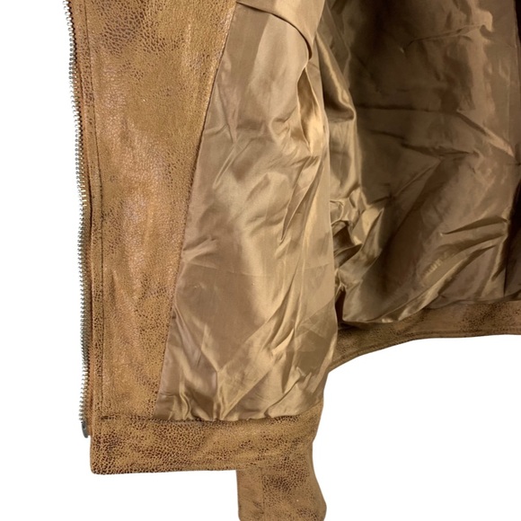 L’atelier Faux Suede Brown Moto Biker Asymmetrical Zip Long Sleeve Jacket Medium - Picture 9 of 14